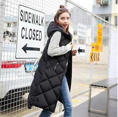 Women’s Winter Long Quilted Hooded Vest