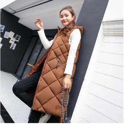 Women’s Winter Long Quilted Hooded Vest