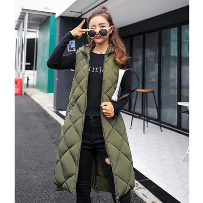 Women’s Winter Long Quilted Hooded Vest