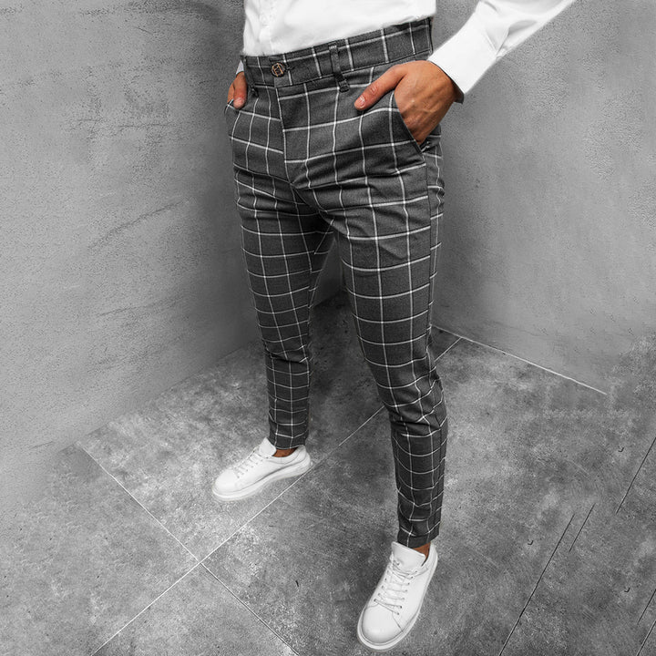 Men's Tapered Grid Pattern Trousers