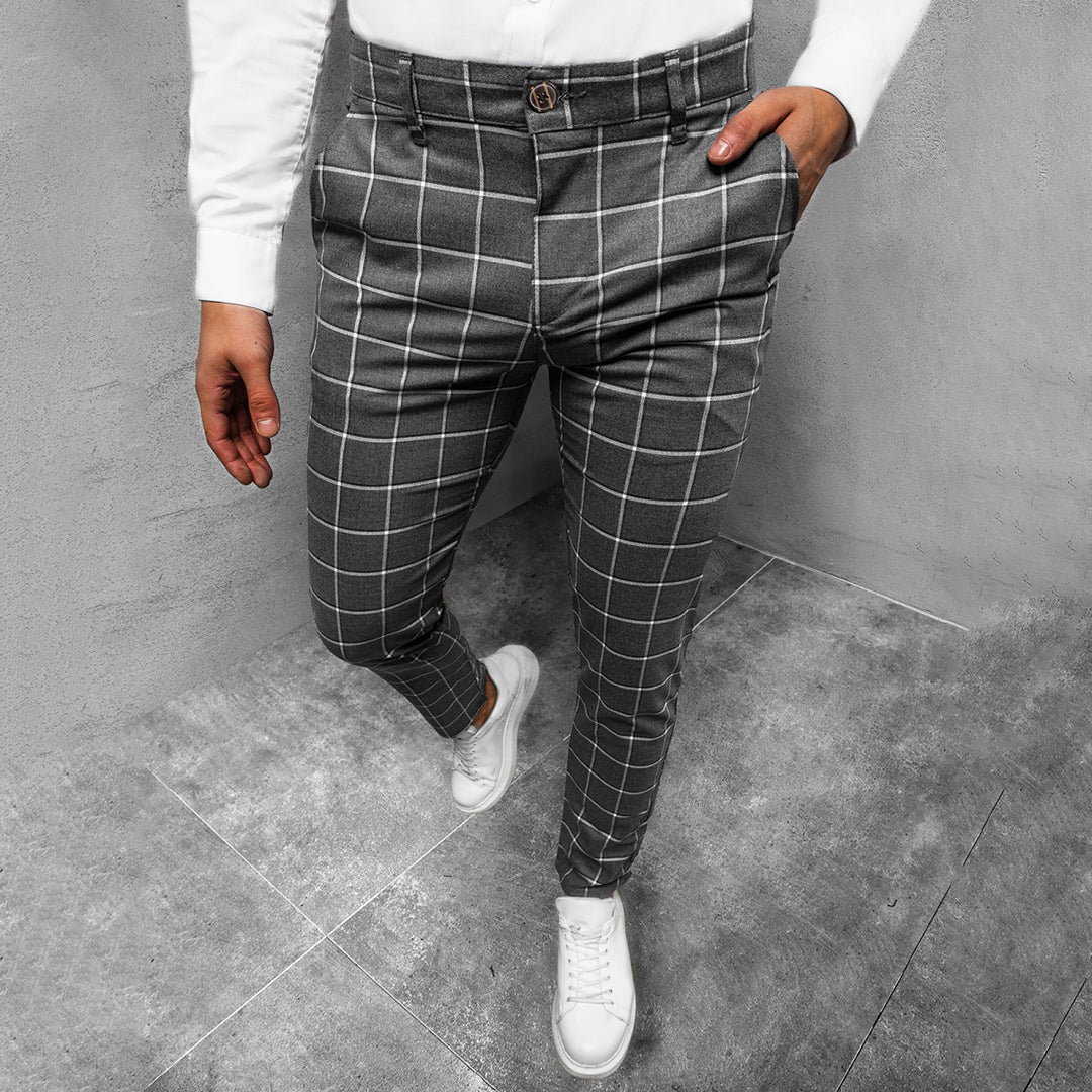 Men's Tapered Grid Pattern Trousers