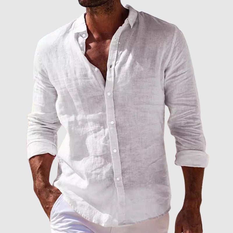 Camisa clásica de lino abotonada y transpirable