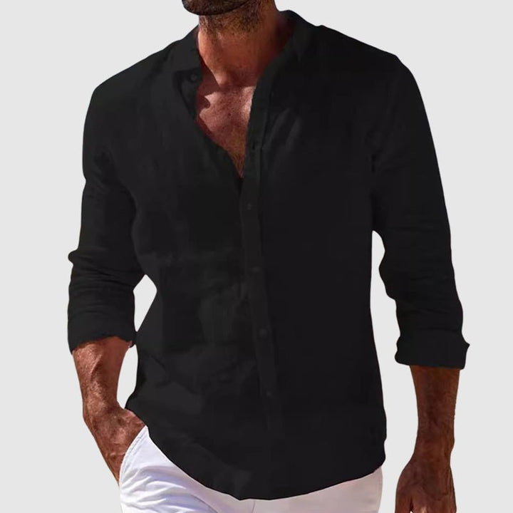 Camisa clásica de lino abotonada y transpirable