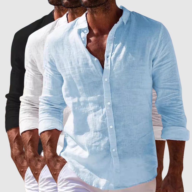 Camisa clásica de lino abotonada y transpirable