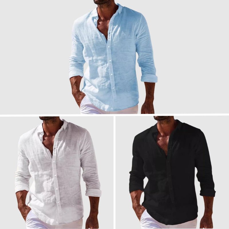 Camisa clásica de lino abotonada y transpirable