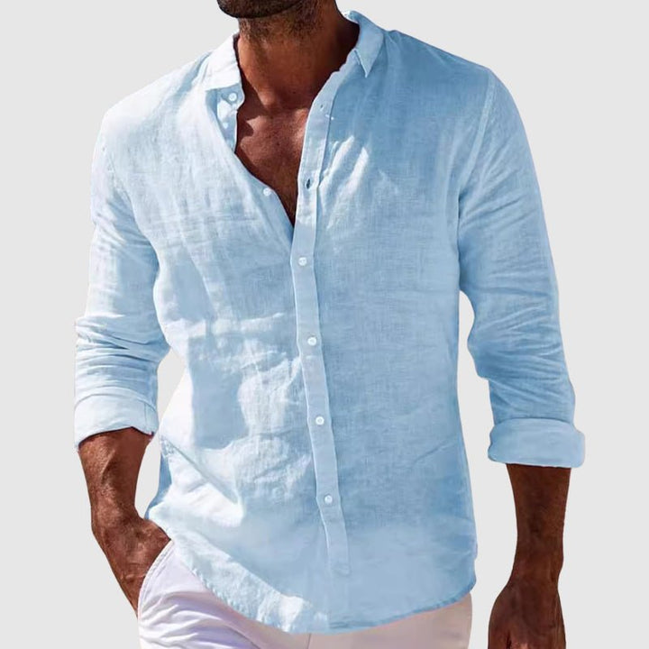 Camisa clásica de lino abotonada y transpirable