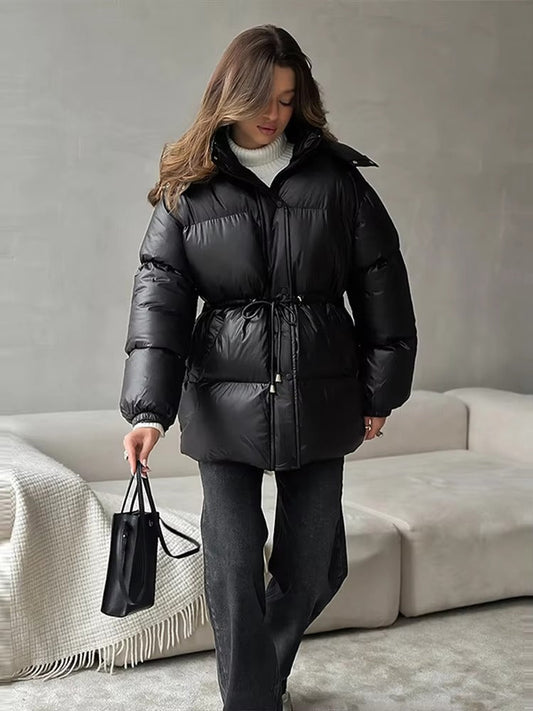 Chaqueta Acolchada Brillante con Cordón Ajustable para Invierno
