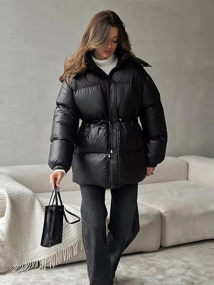 Winter Drawstring Shiny Puffer Jacket