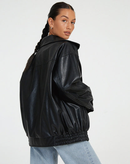 Chaqueta bómber de cuero oversize para mujer