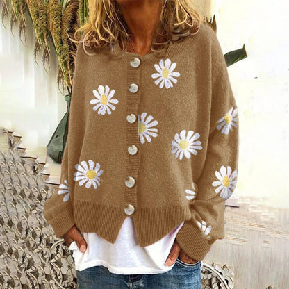 Women’s Floral Button-Up Relaxed Fit Winter Cardigan