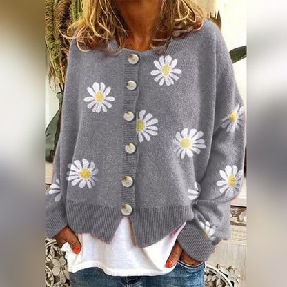 Women’s Floral Button-Up Relaxed Fit Winter Cardigan
