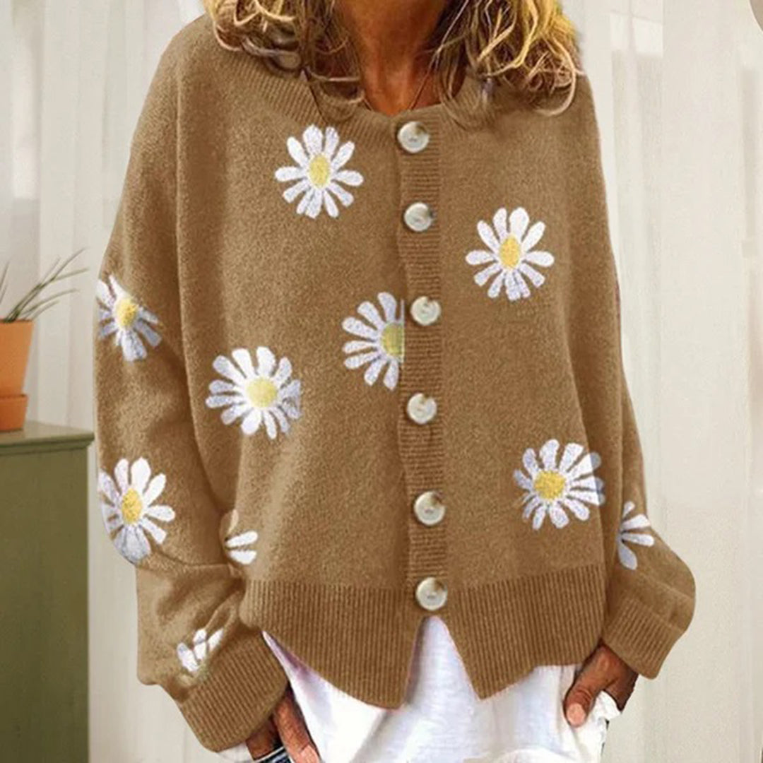 Women’s Floral Button-Up Relaxed Fit Winter Cardigan