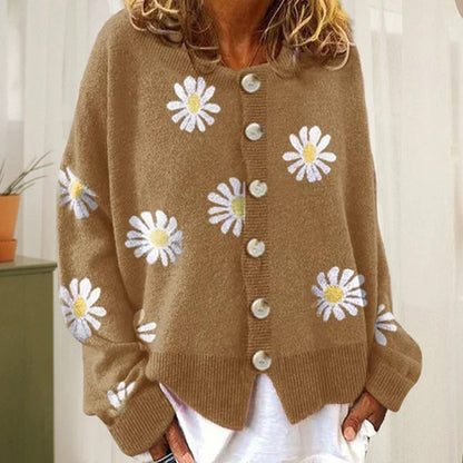 Women’s Floral Button-Up Relaxed Fit Winter Cardigan