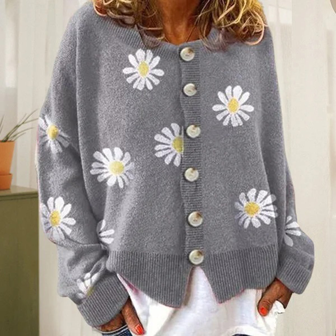 Women’s Floral Button-Up Relaxed Fit Winter Cardigan