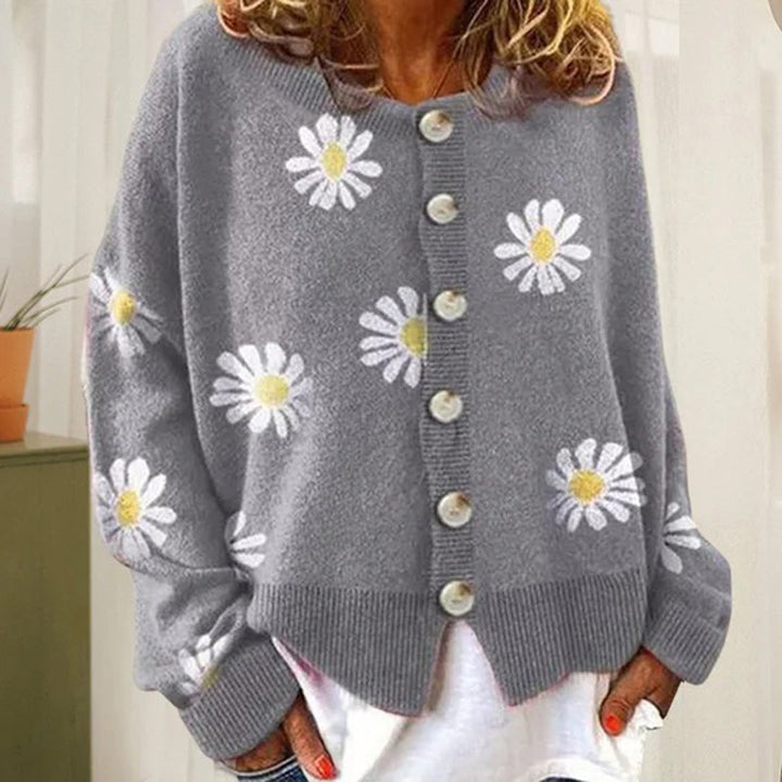 Women’s Floral Button-Up Relaxed Fit Winter Cardigan