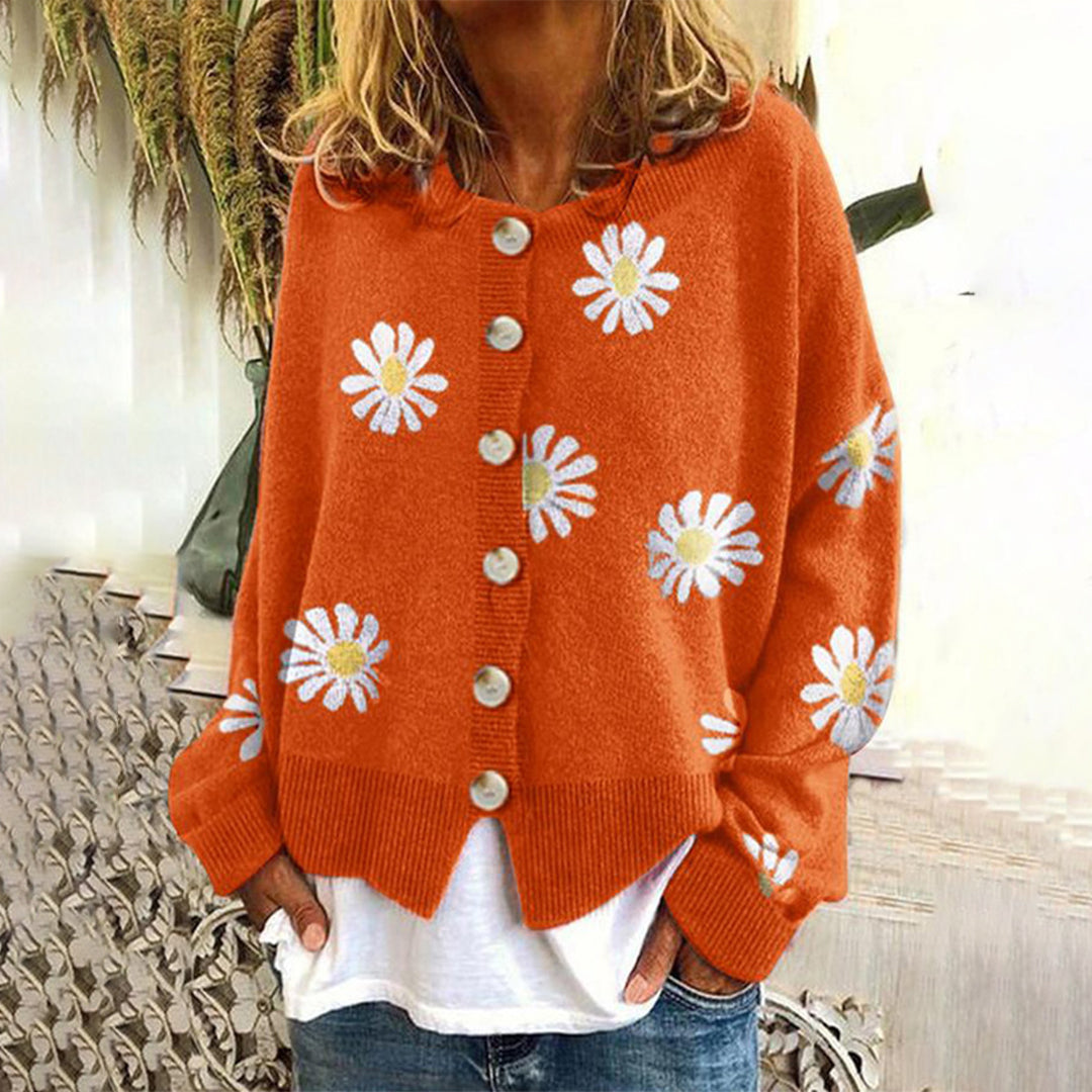 Women’s Floral Button-Up Relaxed Fit Winter Cardigan