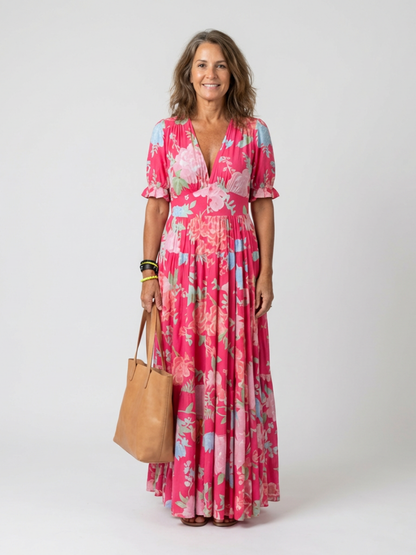 Adelisse - Floral Pleated Maxi Dress