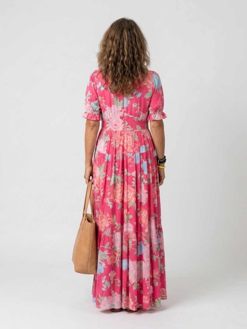 Adelisse - Floral Pleated Maxi Dress