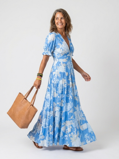 Adelisse - Floral Pleated Maxi Dress