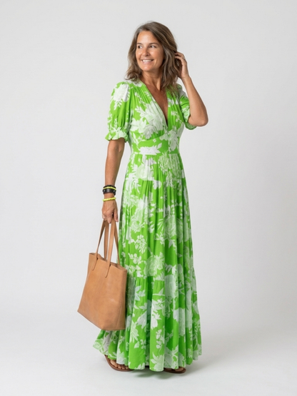 Adelisse - Floral Pleated Maxi Dress
