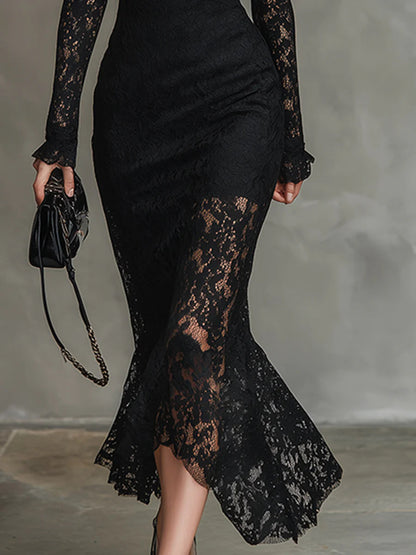 Julia | Long Black Lace Dress