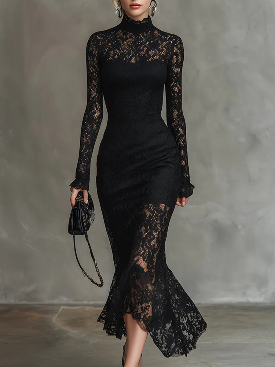 Julia | Long Black Lace Dress