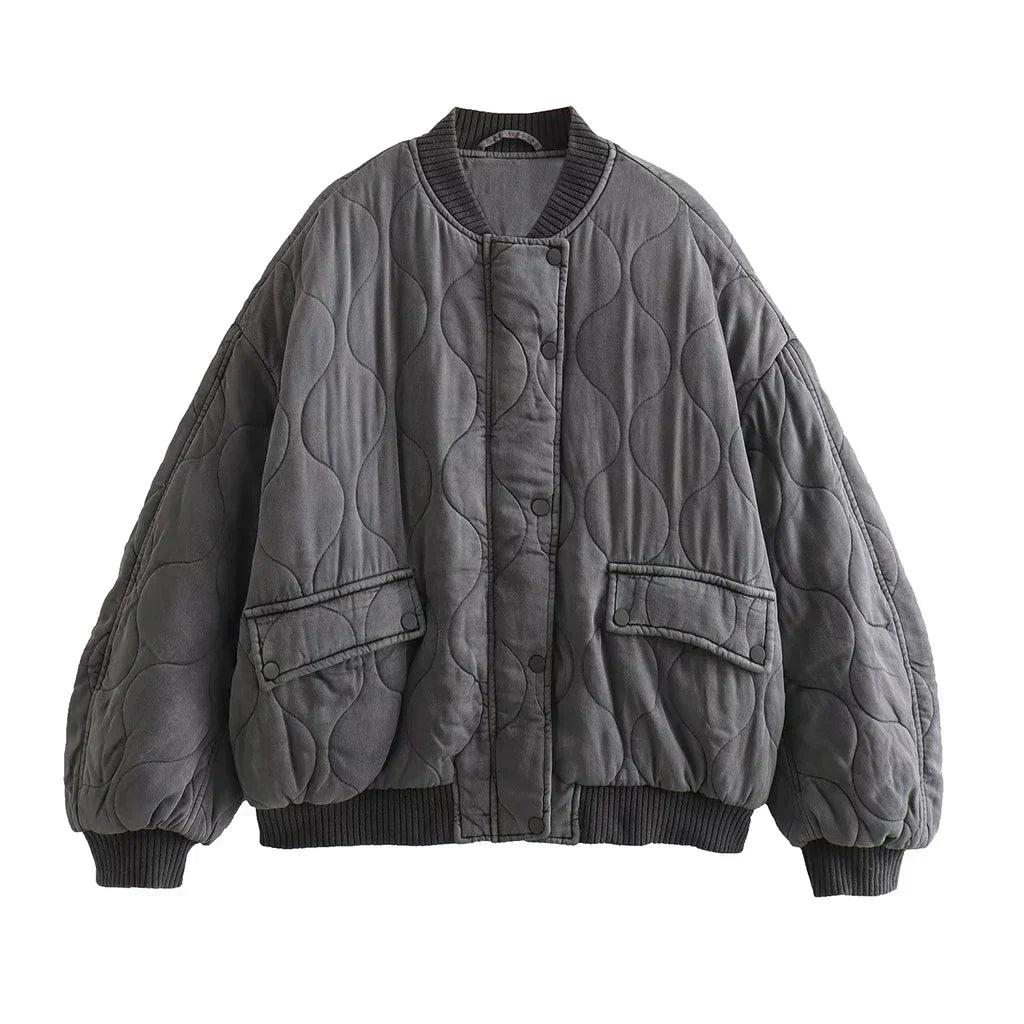 Women’s Oversized Quilted Casual Bomber Jacket