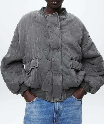 Women’s Oversized Quilted Casual Bomber Jacket