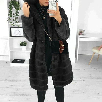 Women’s Elegant Button-Down Faux Fur Coat