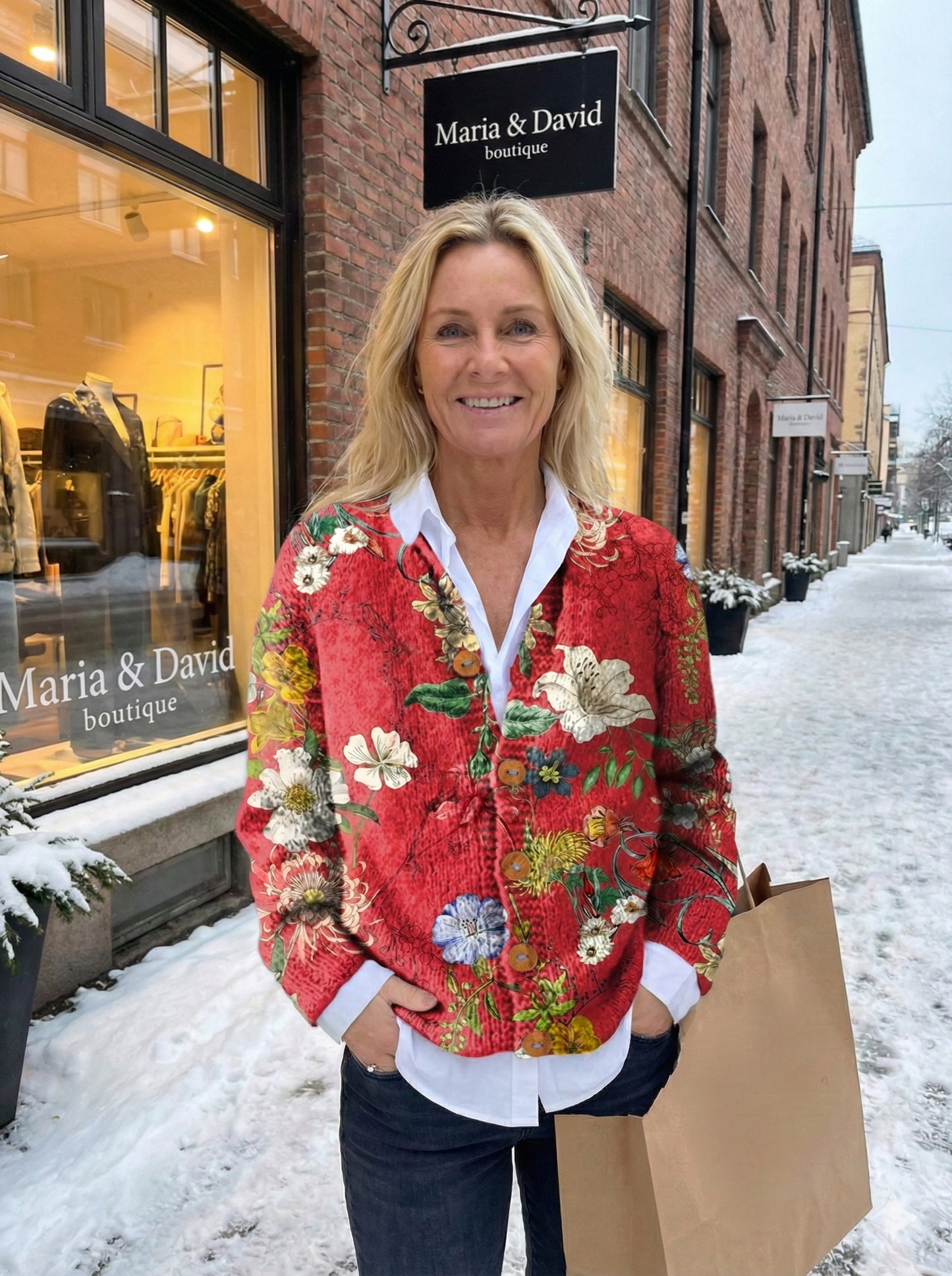Women's Vintage Floral Art Print Buttoned Cardigan Sweater