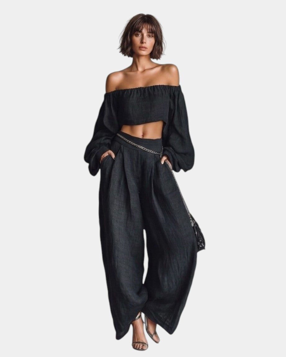 Cíntia | Off-the-Shoulder Set with Wide Pants