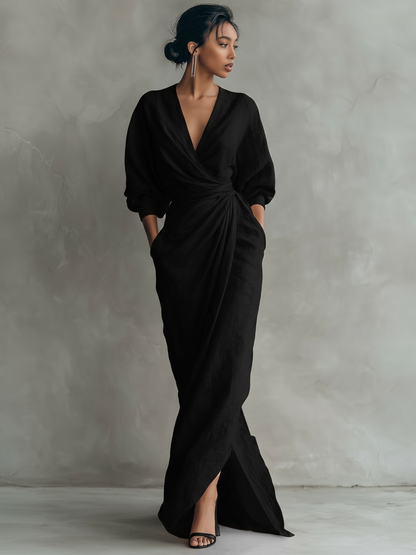 Pink Minimalist Maxi Dress with V-Neck for Women