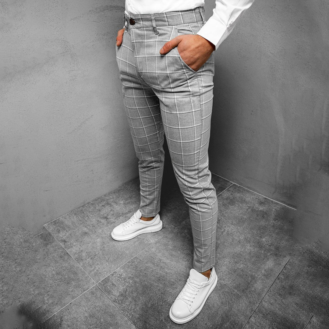 Men's Tapered Grid Pattern Trousers