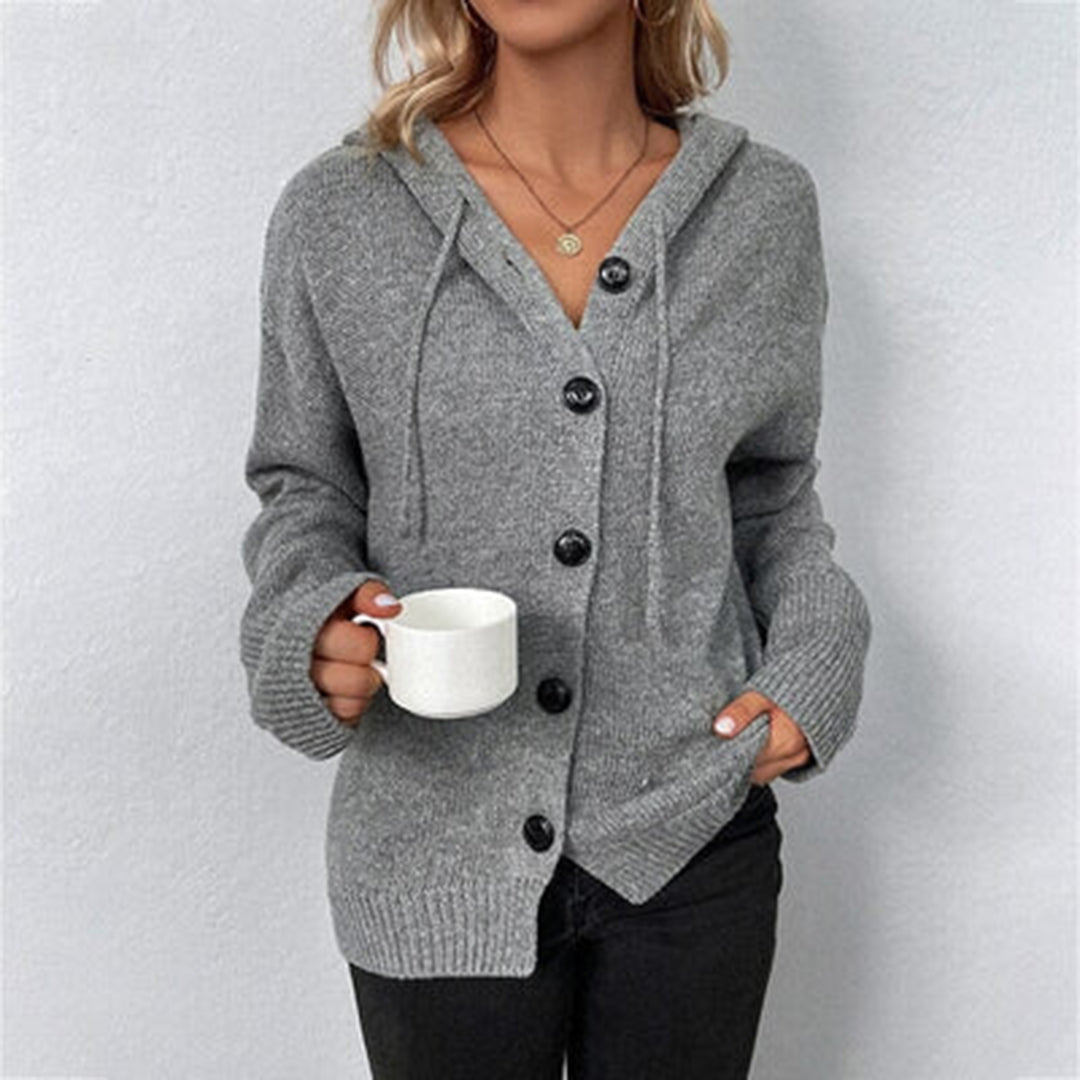 Women’s Hooded Knit Open Front Button Cardigan