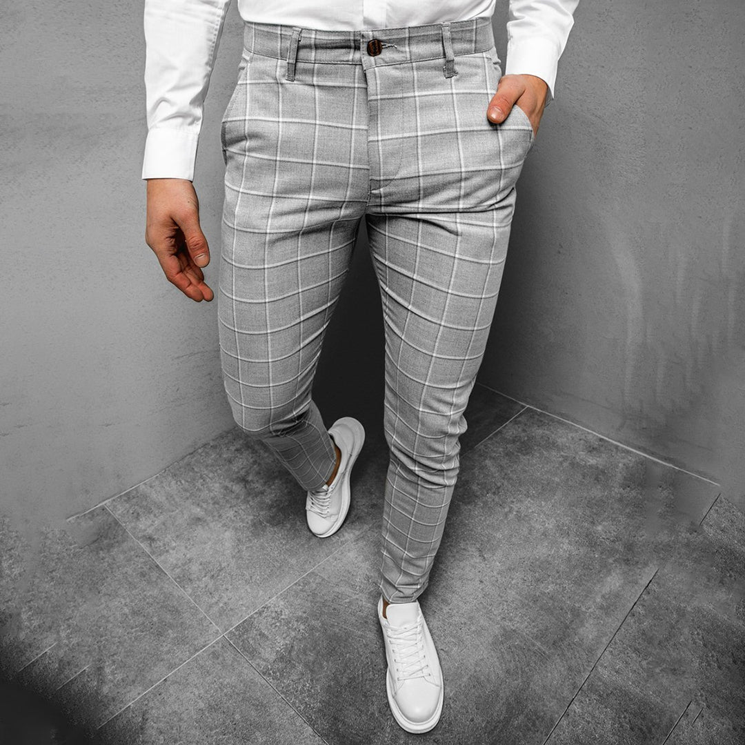 Men's Tapered Grid Pattern Trousers