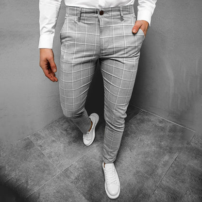 Pantalones de hombre entallados con diseño de cuadrícula