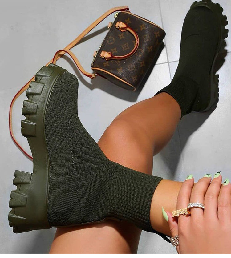 Botines casuales sin cordones de tacón grueso para mujer