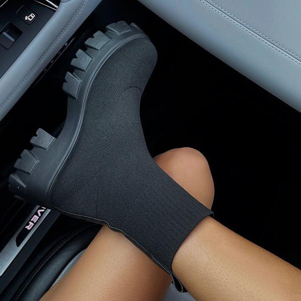 Botines casuales sin cordones de tacón grueso para mujer
