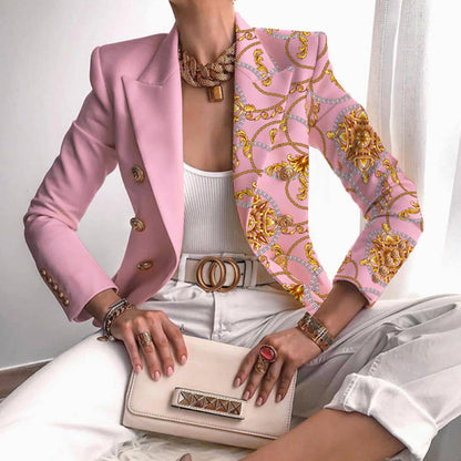 Women’s Contrast Panel Buttoned Work Blazer