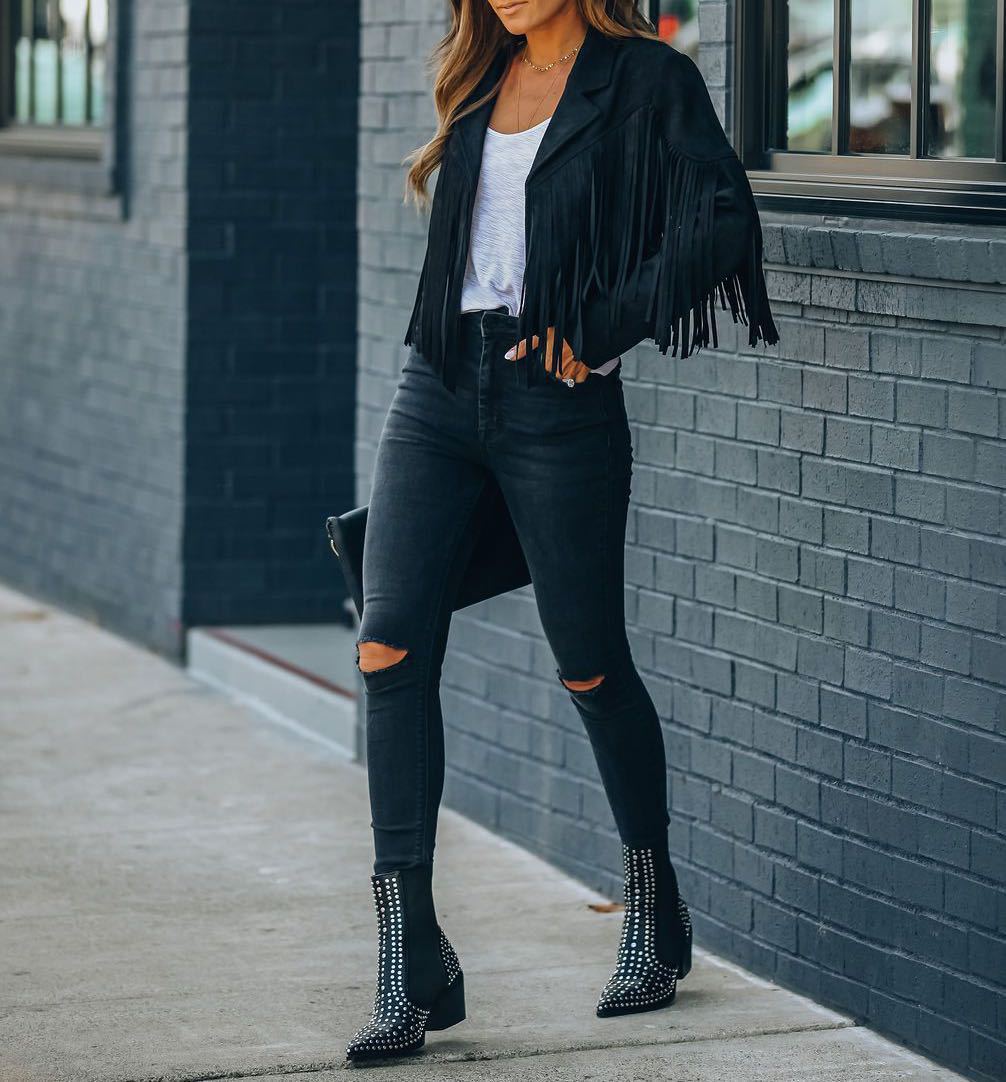 Women’s Fringed Suede Moto Jacket