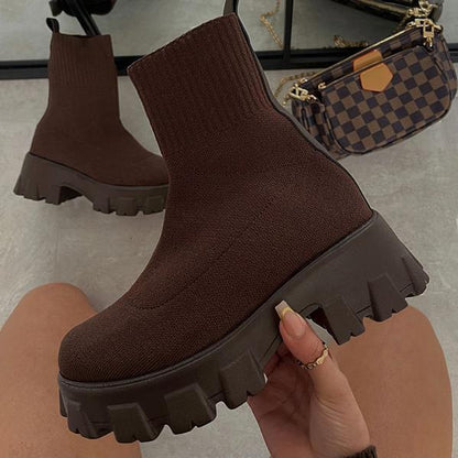Botines casuales sin cordones de tacón grueso para mujer