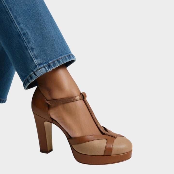 Tacones T-bar de plataforma de cuero