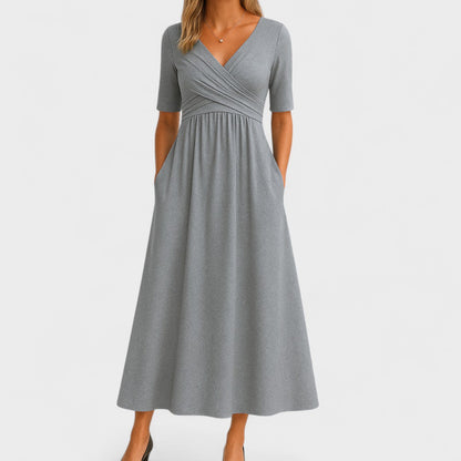 Chic Women’s Midi Dress with V-Neck