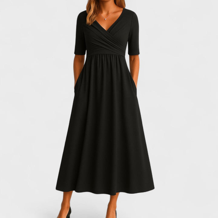 Chic Women’s Midi Dress with V-Neck