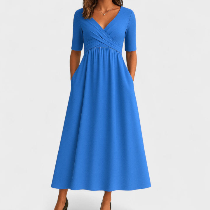 Chic Women’s Midi Dress with V-Neck