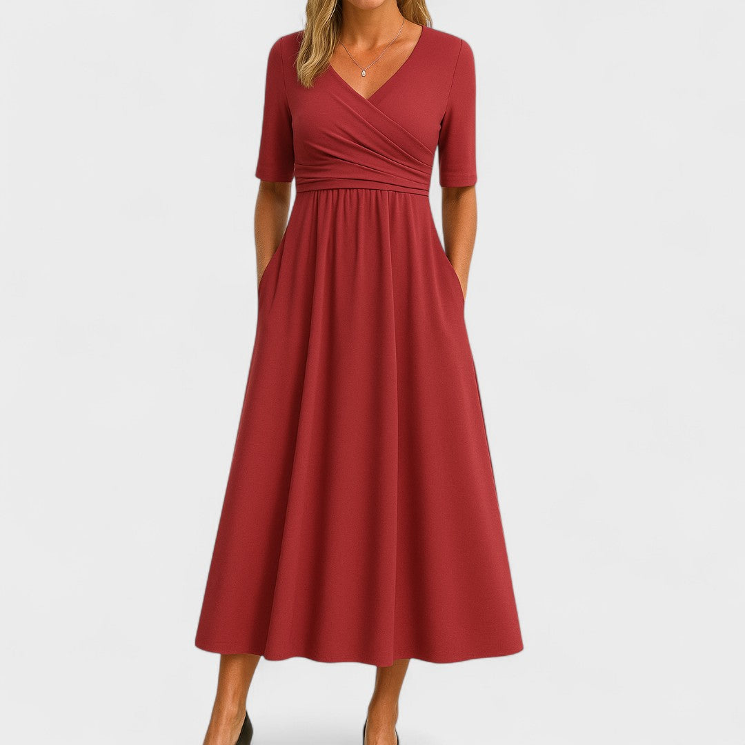 Chic Women’s Midi Dress with V-Neck
