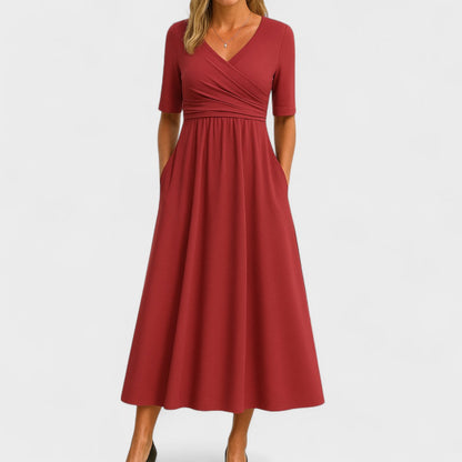 Chic Women’s Midi Dress with V-Neck