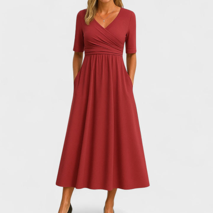 Chic Women’s Midi Dress with V-Neck