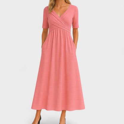 Chic Women’s Midi Dress with V-Neck