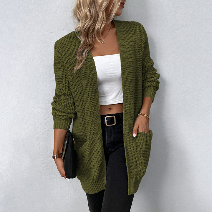 Cárdigan largo de invierno holgado con bolsillos para mujer